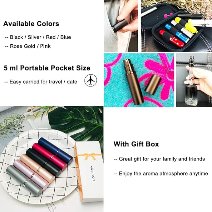 YEEJOK Travel Essentials for Women & Men - Refillable Perfume Bottles, Atomizer Spray Container, Mini Portable 5ml Bottle for Flying, Purse & Travel-VivaGrace Women
