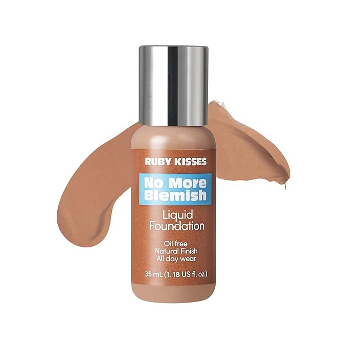 Ruby Kisses Liquid Foundation No More Blemish Oil-Free Foundation Korean Makeup 1.18 Fl Oz (Caramel)-VivaGrace Women