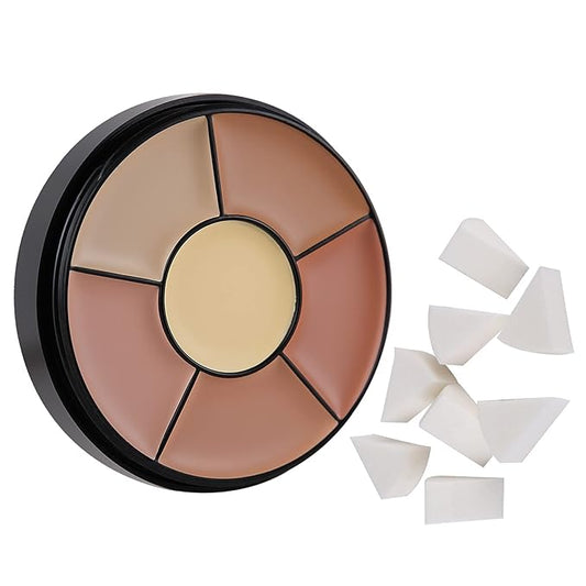 MEICOLY 6 Shades High Coverage Concealer,Tattoo Cover Palette,Cover Bruises, Tattoos, Age Spots, Vitiligo, Birthmarks,with 8 pcs White Makeup Sponges-VivaGrace Women