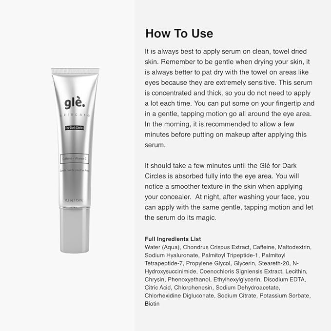 Gle Vitamin C Eye Serum for Dark Circles, Eye Wrinkles and Redness | Dark Circle Under Eye Puffy Eyes Treatment | Caffeine, Vitamin C Hyaluronic Acid | Hydrating & Brightening Scent-Free Travel Size-VivaGrace Women