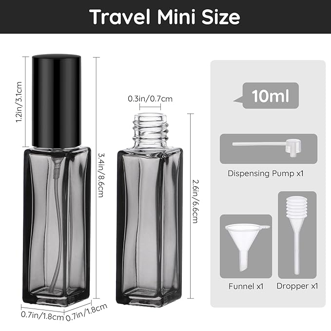Segbeauty 5 Packs Travel Perfume Bottle Refillable, 10ML Mini Portable Glass Spray Bottles Atomizer, Empty Cologne Sample Dispenser with Funnel and Pipette, Perfume Making Kit Toiletries Container-VivaGrace Women