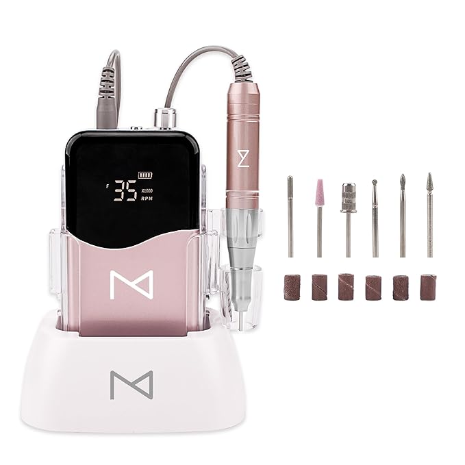 M Mase- Professional Nail Drill Machine - Coreless 2-in-1 Nail File - Electric, Cordless, 35000 RPM, HD Display - Electric Nail Drill for Professional & Home Use (Rose Gold)-VivaGrace Women
