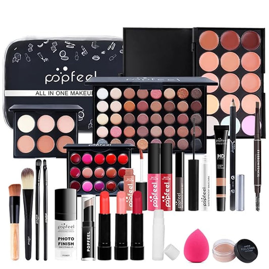 All In One Makeup Kit for Women Full Gift Surprise Makeup Set Includes Makeup Brush Set Eyeshadow Palette, Lip Gloss Set, Liquid Lipstick, Makeup Sponge, Foundation, Concealer, Eyebrow Pencil, Blush-VivaGrace Women