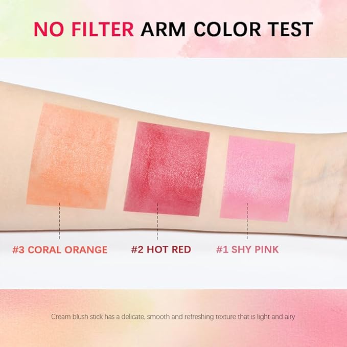 Blush Rare Beauty Liquid Blush Cream Blush Stick For Cheeks Natural Blendable Powder Blusher Stick On The Go Blush Brushes For Makeup Cheeks,Natural Waterproof, Long Lasting (3PC)-VivaGrace Women