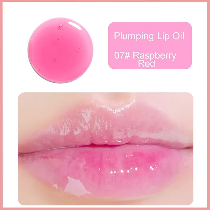 Hydrating Lip Glow Oil, Plumping Watery Lip Gloss, Refreshing Moisturizing Lip Oil Tinted Lip Balm, Lasting Nourishing Revitalizing Lip Tint Lip Care (07# Raspberry Red)-VivaGrace Women