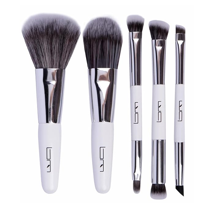 Travel Makeup Brushes Set w/Pouch, 5PCS Double Ended Portable Mini Cosmetic Brushes Kit for Foundation, Eyeshadow, Lip, Blush Make Up Brushes Professional(White)-VivaGrace Women