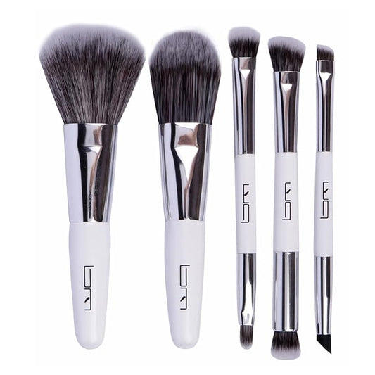 Travel Makeup Brushes Set w/Pouch, 5PCS Double Ended Portable Mini Cosmetic Brushes Kit for Foundation, Eyeshadow, Lip, Blush Make Up Brushes Professional(White)-VivaGrace Women