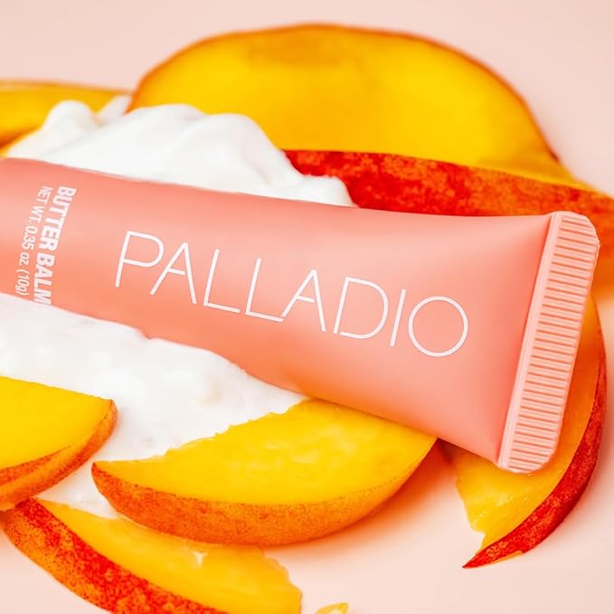 Palladio Butter Balm - Hydrating Lip Balm with Sheer Tint, Aloe, Peptides, Shea Butter, and Vegan Formulation for Instant Moisture, Shine, and Soothing Lip Care, Peaches & Cream-VivaGrace Women