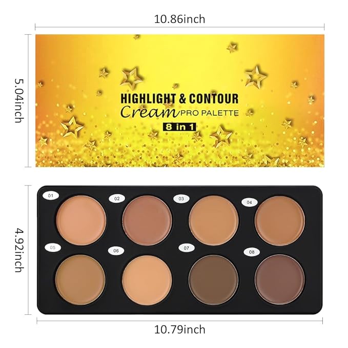 Professional Light to Medium to Dark Color Correcting Cream Contour Concealer Highlight Palette, Full Coverage Makeup Palet for Correct Dark Circles, Red Mark, Scar, etc,Waterproof-8A-VivaGrace Women