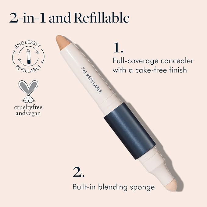 Trestique Concealer Crayon, Refillable Makeup Concealer With Built-In Blending Sponge, Sustainable Under Eye Concealer, Clean Beauty Concealer Makeup-VivaGrace Women