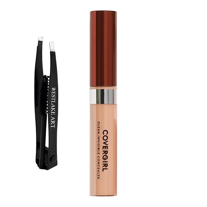 Invisible Lightweight Concealer, 0.32 Oz, Lightweight, Buildable Coverage For Flawless Complexion, Medium Concealer Bundle With Eyebrow Tweezers, Long-Lasting Wear, [Pack Of 1]-VivaGrace Women