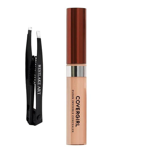 Invisible Lightweight Concealer, 0.32 Oz, Lightweight, Buildable Coverage For Flawless Complexion, Medium Concealer Bundle With Eyebrow Tweezers, Long-Lasting Wear, [Pack Of 1]-VivaGrace Women