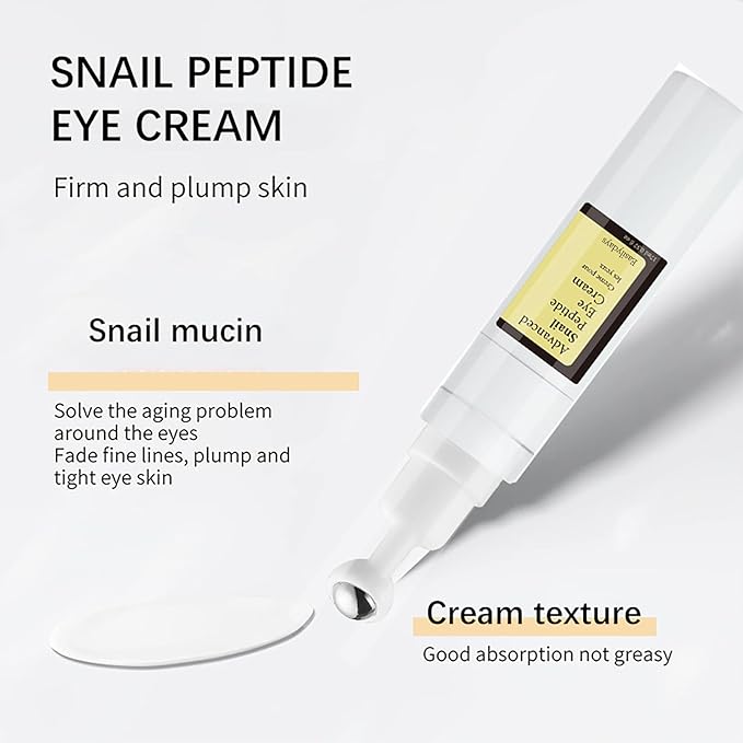Snail Peptide Advanced Under Eye Cream for Dark Circles, with 360° Massage Ball Reduces Wrinkles &Fine Lines, Eye Essence Roll-On, Firms, Moisturizes, and Tightens Puffy Eyes for Men&Women-VivaGrace Women