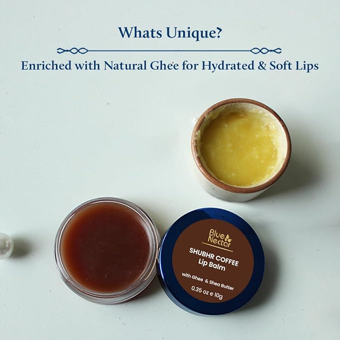 Blue Nectar Natural Hydrating Coffee Lip Balm with Organic Ghee for Dry Cracked Lips | Ayurvedic Lip Gloss with Herbal Clean Ingredients (0.35 oz, 10 Herbs)-VivaGrace Women