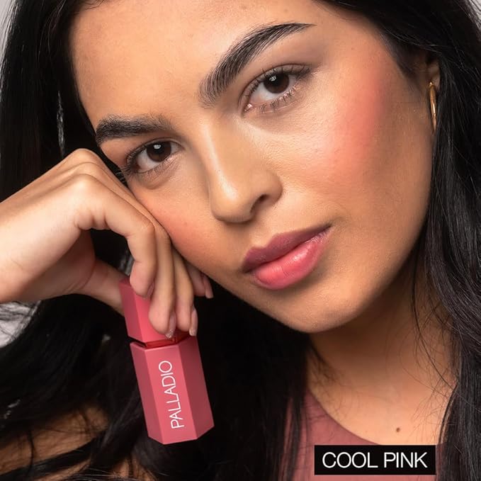 Palladio Liquid Blush for Cheeks & Lips 2-in-1 Makeup Face Blush, Weightless Cream Formula, Smudge Proof Long-Wearing Pigmented Blush, Natural Look Makeup Face Blushes, Dewy Finish, Cool Pink-VivaGrace Women