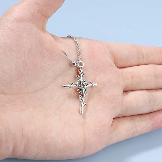 Cross Chain Cuff Earrings Silver Cross Dangle Chain Earrings Long Crucifix Drop Earrings Religious Ear Cuff Wrap Chain Earrings Jewelry for Women and Girls-VivaGrace Women