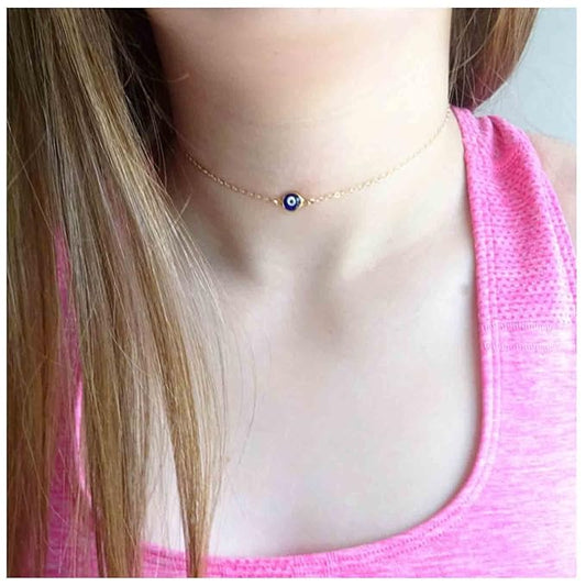 Boho Evil Eye Choker Necklace Blue Eye Pendant Necklace Minimal Gold Chain Necklace Lucky Eye Necklace Amulet Chain Jewelry for Women and Girls-VivaGrace Women