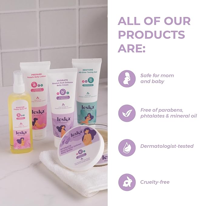 Leska Maternity Set | Belly Lotion, Stretch Mark Defense Cream, All-Over Toning Gel | All Maternity Stages Skin Care System for Pregnancy & Postpartum | New Mom Gifts (Set of 3, 4oz each)-VivaGrace Women