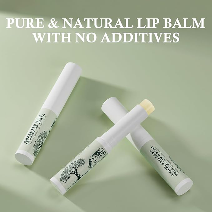 Tallow Lip Balm, Natural Lip Balm, Beef Tallow for Skin, Tallow Balm, All Natural Unscented 100% Grass Finished Beef Tallow Chapstick Organic Moisturizing Hydrates Dry Lips Moisturizer for Lip Care-VivaGrace Women