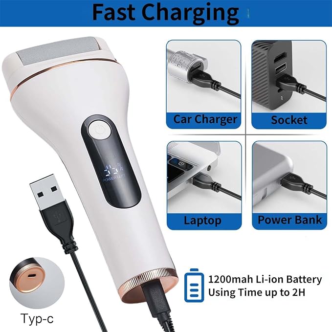 Electric Foot Callus Remover, Portable Electric Foot File with 15 in 1 Professional Pedicure Kits,Rechargeable Pedicure Tools for Foot Care, Waterproof Remover Cracked Feet & Dead Skin, Gift (White)-VivaGrace Women