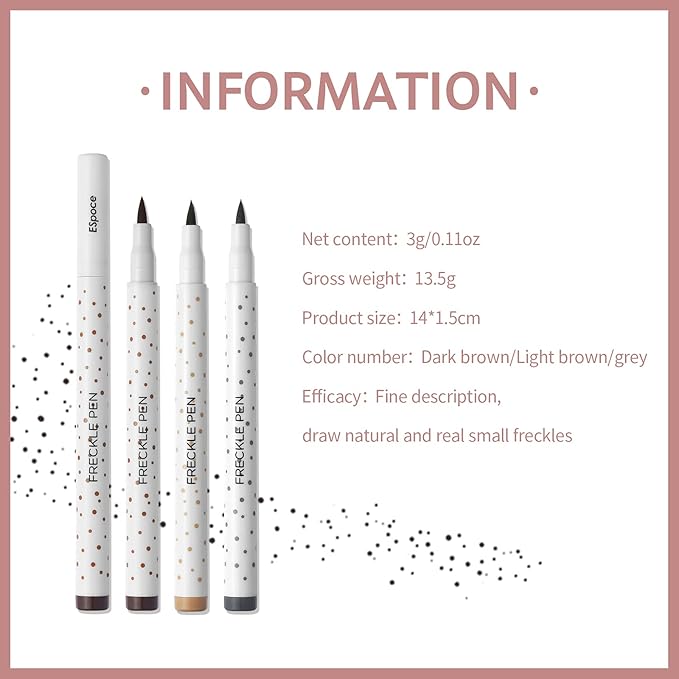 Freckle Pen 3 Colors Waterproof Long Lasting Quick Dry Small Spot Natural Like Face Freckle Makeup Pen, Dark Brown, Light Brown and Grey, Upgrade Design-VivaGrace Women