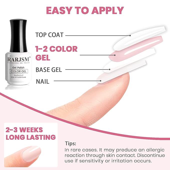 RARJSM Nude Pink Gel Nail Polish, Bubble Gel Polish Bare Collection Soak Off UV LED Nail GelPolish Nail Art Starter Manicure Salon DIY at Home 15ML