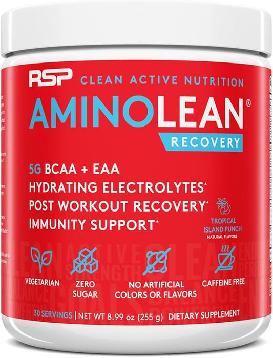 AminoLean Hydrating Electrolyte Powder and Recovery Drink with Sea Minerals, Nootropic Mushrooms, and Vegan Amino Acids, BCAAs + EAAs for Post Workout Muscle Building, Tropical Punch-VivaGrace Women
