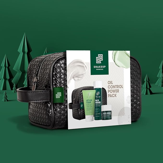 Shakeup - 4-Piece Mens Oil Control Skincare Gift Set, Oily & Acne Skin, Clay Face Wash, Clarifying Toner, Matte-Effect Moisturiser, Plus Wash Bag-VivaGrace Women