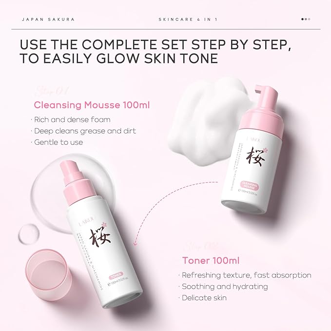 Skin Care, Skin Care Set, Hydrating Smooth Fine Lines Even Skin Tone Skin Care Kit with Cleansing Mousse, Toner, Serum, Essence Cream for Women Teen Girls Birthday Mother's Day Christmas 4pcs-VivaGrace Women