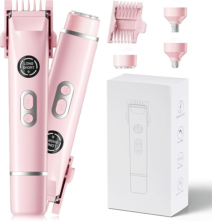 Bikini Trimmer for Women, 4 in 1 Wet/Dry Electric Razors for Women - Dual Head, Painless Rechargeable Portable Womens Razors for Shaving Set for Face, Nose, Eyebrows, Armpits, Bikini Area (Pink)-VivaGrace Women