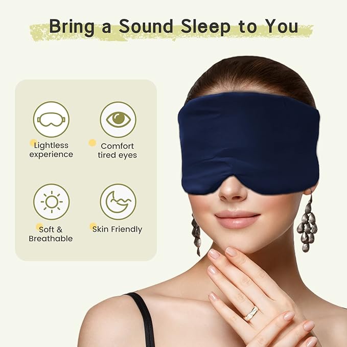 100% Handmade Bamboo Sleeping Eye Mask for Women for Men,Night Masks,Organic Sleep Mask,Blockout Eye Mask for Sleeping,Large Size Adjustable (Navy Blue)-VivaGrace Women