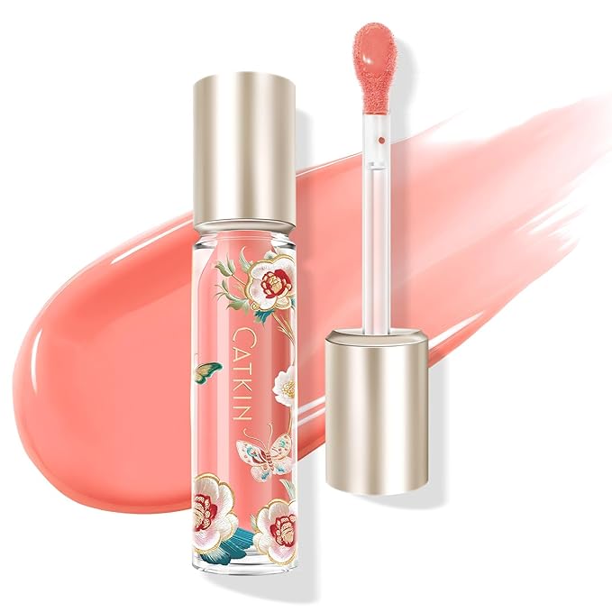 Catkin Lip Plumper Gloss, Tinted Lip Serum with Hyaluronic Acid & Jojoba Oil, Non-sticky Volumizing Hydrating Formula for a High Shine Maximum 3D Look, Plump & Soft Lips 0.12 Fl Oz - C08 Fire Opal-VivaGrace Women
