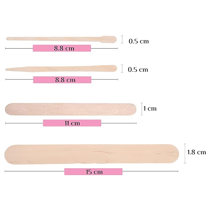 Mibly 4 Style 300 Pcs Assorted Wooden Wax Sticks for Body Legs Face and Small Medium Large Sizes Eyebrow Waxing Applicator Spatulas for Hair Removal or Wood Craft Sticks-VivaGrace Women