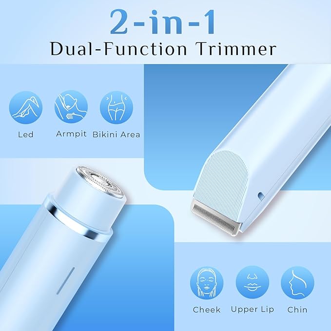 2025 New 2-in-1 Electric Bikini Trimmer for Women - Dual Head Electric Razor,Waterproof Painless Bikini Shaver, Pubic Hair Trimmer for Private Area & Body Hair, Blue-VivaGrace Women