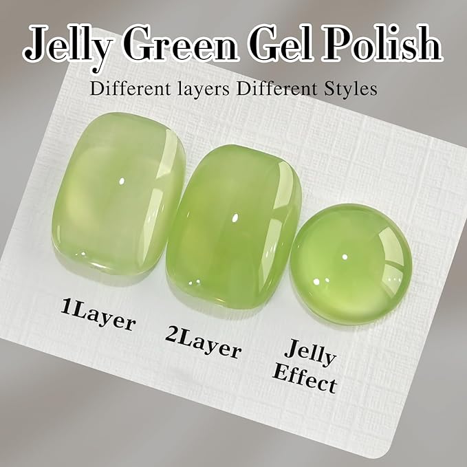 Double Rhythm Translucent Gel Polish Sheer Neutral Natural Light Milky Same Color Same Bottle 15ML Jelly Nail Polish Nail Art DIY at Home (Green-A1408)-VivaGrace Women