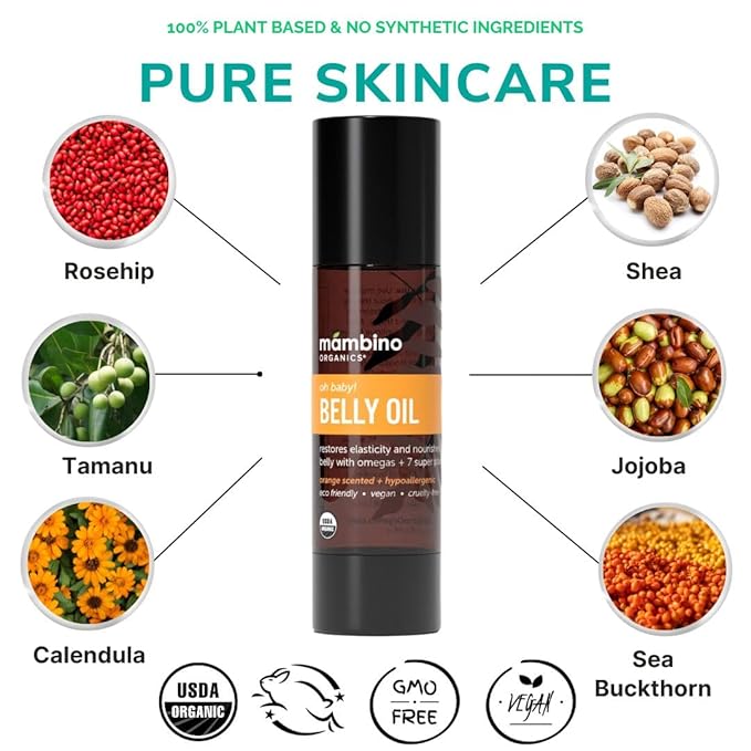 Mambino Organics Oh Baby! Belly Oil – Organic Elasticity Oil with Egyptian Calendula, Vietnamese Tamanu & Dutch Shea – Pregnancy Oil for Stretch Marks – Cruelty-Free Maternity Care, 3-Pack 2 fl oz-VivaGrace Women