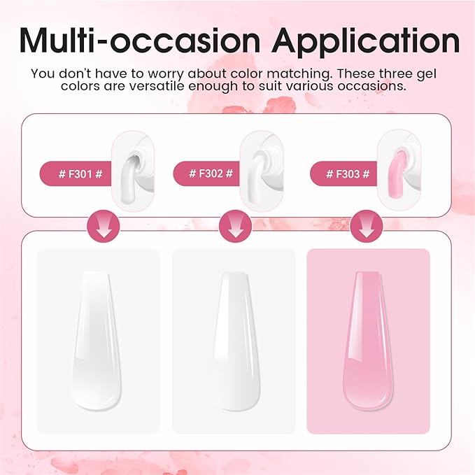 JEWHITENY Poly Extension Gel Nail Set Clear White Pink Poly Nail Gel With Base Coat Top Coat for Finger Art and Home DIY French Manicure Need U V Lamp Curing-VivaGrace Women