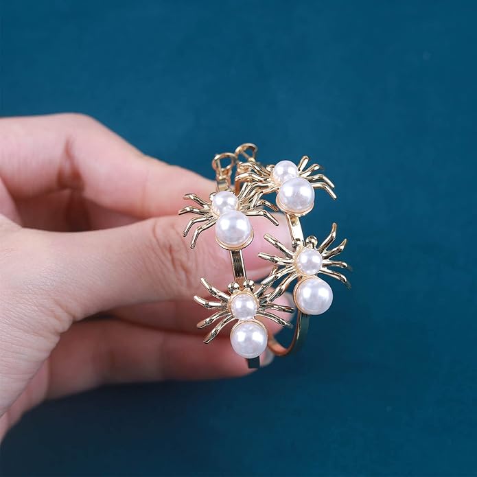 Vintage Hollow Circle Drop Earrings Pearl Spider Dangle Earrings Gold Spider Circle Earrings Exaggerated Circle Huggie Hoop Earrings Jewelry for Women-VivaGrace Women