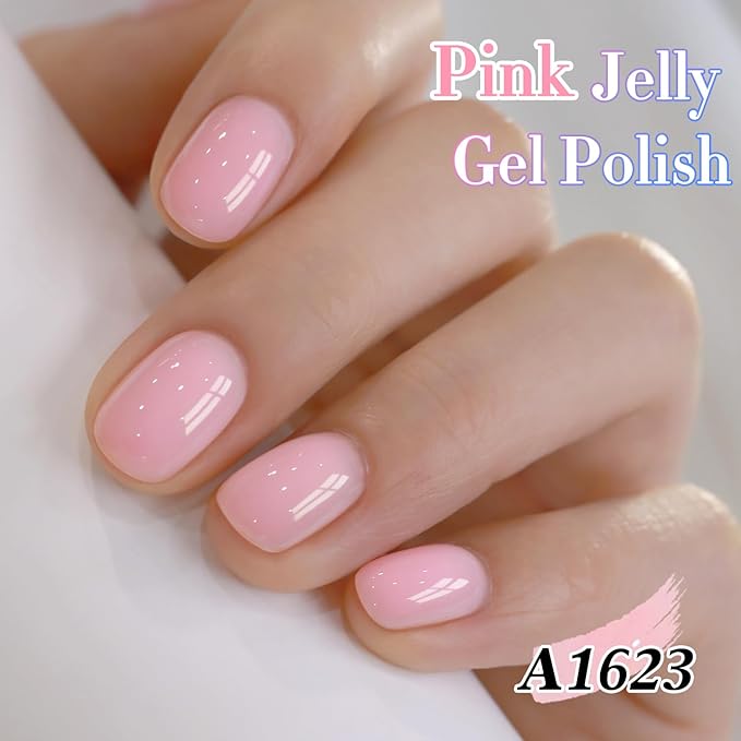 Double Rhythm 0.50 OZ Translucent Gel Polish Same Color Same Bottle Sheer Pastel Neutral Natural Milky 15 ML Jelly UV Nail Art DIY at Home (Pink-A1623)-VivaGrace Women