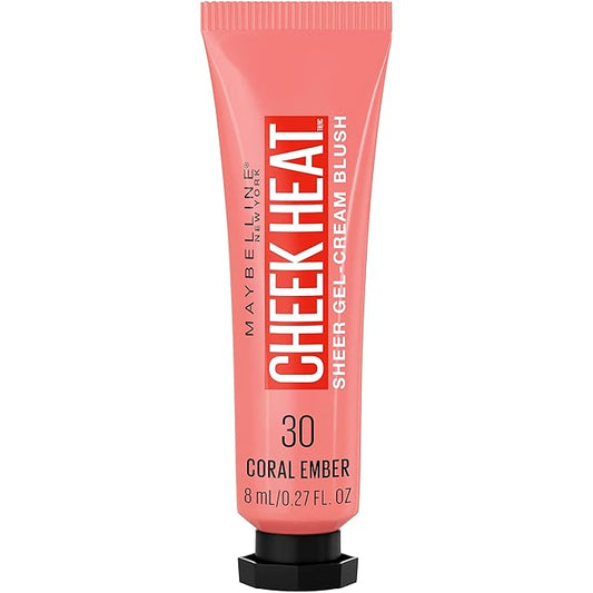 Maybelline New York Cheek Heat Gel-Cream Blush Makeup, Lightweight, Breathable Feel, Sheer Flush Of Color, Natural-Looking, Dewy Finish, Oil-Free, Coral Ember, 1 Count-VivaGrace Women