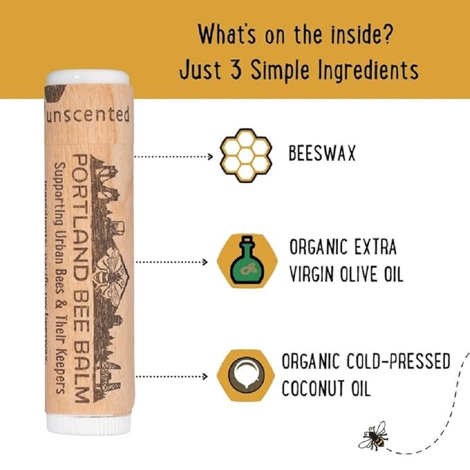 Portland Bee Balm All Natural Handmade Beeswax Based Lip Balm, Unscented 3 Count-VivaGrace Women