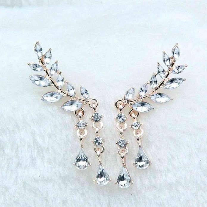 Boho Rhinestone Ear Crawler Earrings Gold Crystal Wing Ear Climber Earrings Angel Wing Crystal Dangle Earrings Cz Wing Studs Earrings Jewelry for Women and Girls-VivaGrace Women