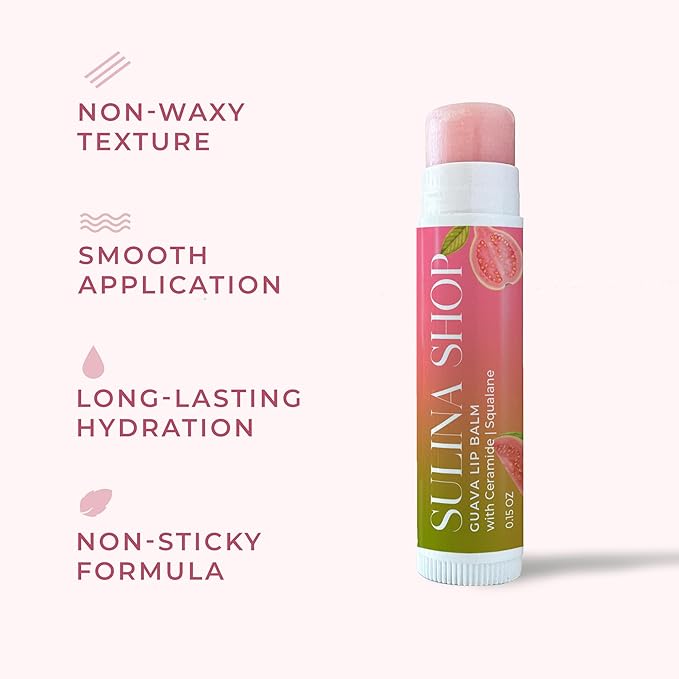 Guava Lip Balm Hydrating for Dry Lips - Natural Lip Moisturizer with Ceramide, Squalane & Castor Oil, Protects Lip Barrier, Lip Care for Chapped Lips, Lip Repair - 0.15 Fl oz-VivaGrace Women