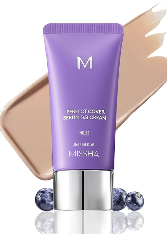 MISSHA M PERFECT COVER SERUM BB CREAM No.23 Natural Beige-Light/Medium with Cool/Neutral Undertone, BB Cream by Cardi B Pick, Skin Tint, Tinted Moisturizer, Skin Care Foundation Makeup, 1.18 Fl oz-VivaGrace Women