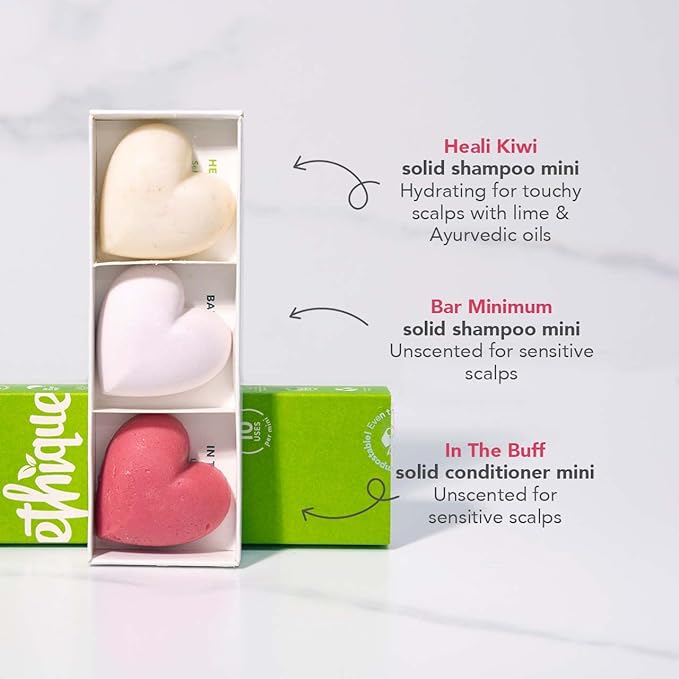 Ethique Discovery Pack for Touchy Scalps - Shampoo & Conditioner - Plastic-Free, Vegan, Cruelty-Free, Eco-Friendly, 3 Travel Bars, 1.59 oz (Pack of 1)-VivaGrace Women