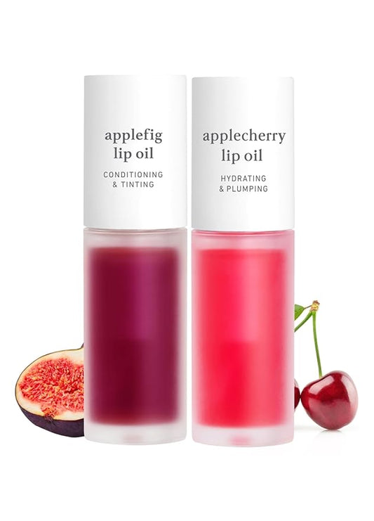 NOONI Korean Vegan Lip Oil - Applefig, 0.12 Fl Oz + Korean Lip Oil - Applecherry, 0.12 Fl Oz Bundle-VivaGrace Women