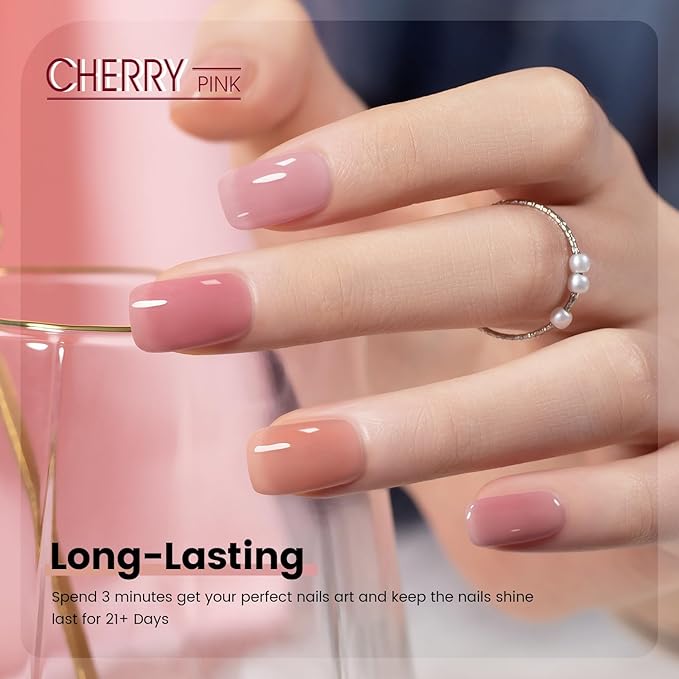 RARJSM Nude Jelly Gel Nail Polish Set 6pcs Clear Crytal Glass Pale Gray Pink Cherry Red Series Transparent Sheer Amber Milky Gel Varnish LED UV Curing Requires Soak off French Manicure Home Salon-VivaGrace Women