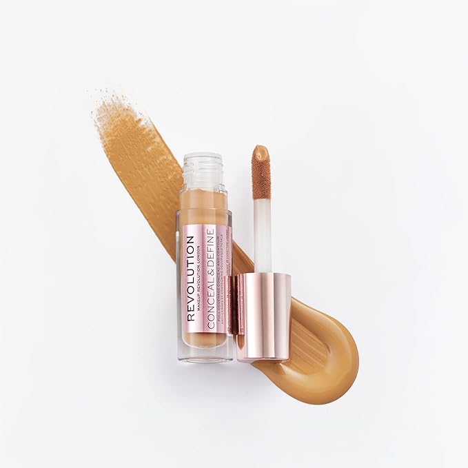 Makeup Revolution Conceal and Define Concealer, Full Coverage & Matte Finish, C12.2 for Medium/Tan Skin Tones, Vegan & Cruelty-Free, 0.7 Fl Oz-VivaGrace Women