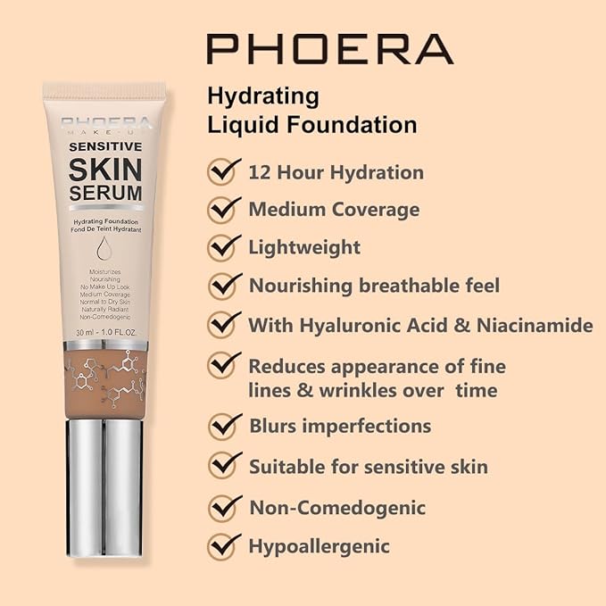 PHOERA Hydrating Serum Foundation,Flawless Full Coverage and Hypoallergenic Makeup Base Foundation. (N05 Tan, norm)-VivaGrace Women