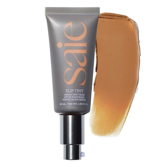 Saie Slip Tint Tinted Moisturizer with SPF 35 - Light Coverage, Glowy Skin Tint & Mineral Sunscreen for Face with Hydrating Hyaluronic Acid - Summer Makeup Essential - Shade Five + Half (1.35 oz)-VivaGrace Women